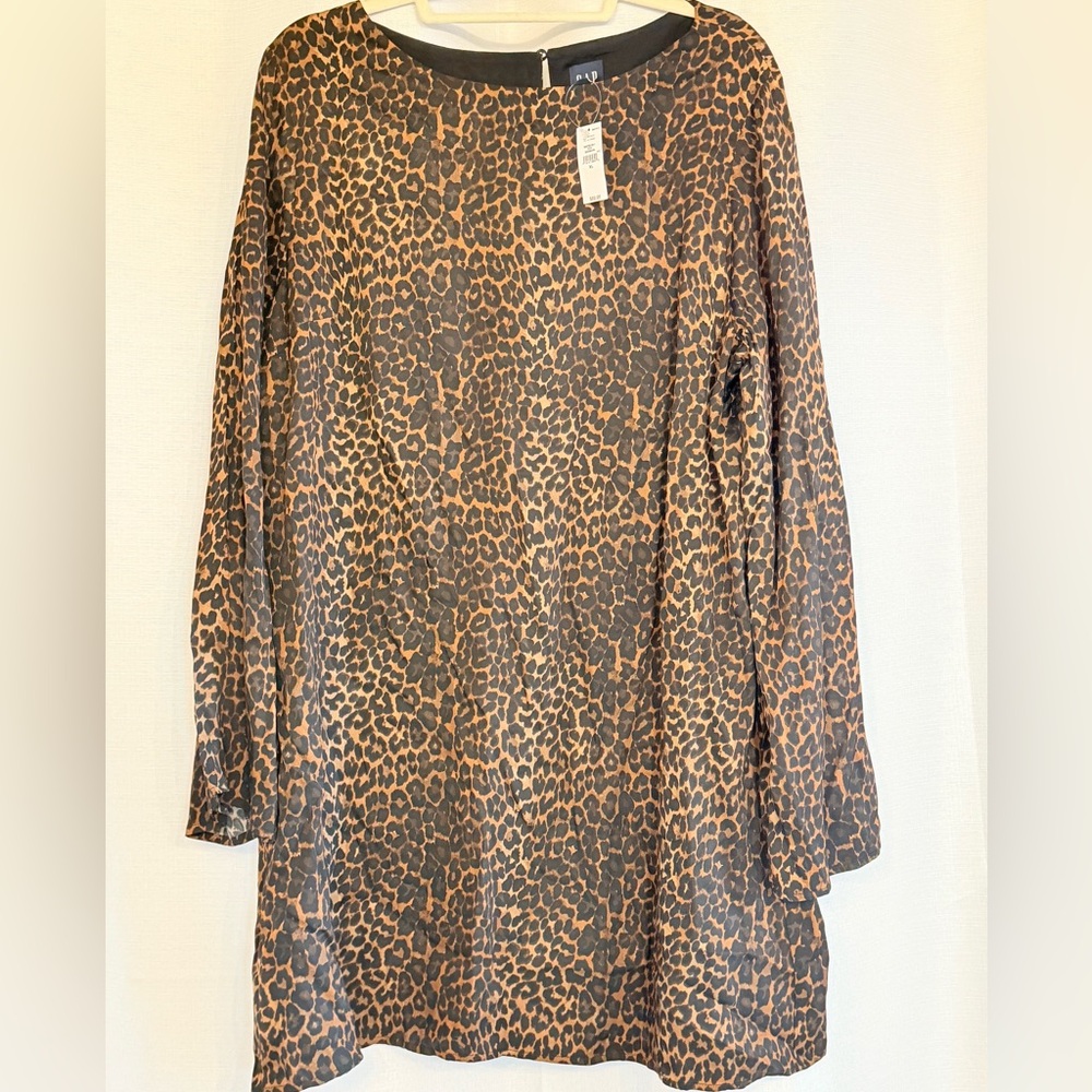 GAP Leopard Print Shift Dress Long Sleeve XL NWT